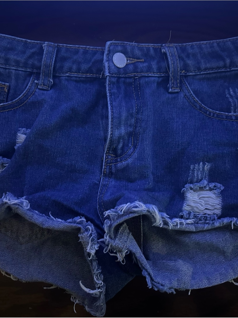 Distressed Women's Denim Shorts - Blue